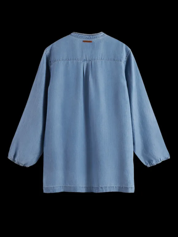 Lace Up Denim Washed Shirt