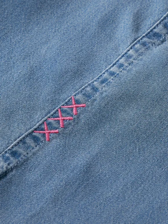 Lace Up Denim Washed Shirt