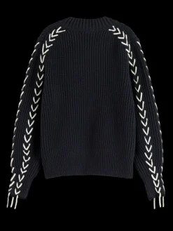 Lace Up Sleeve V-Neck Pullover