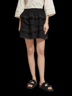 Layered High-Rise Mini Skirt With Eyelet Detail
