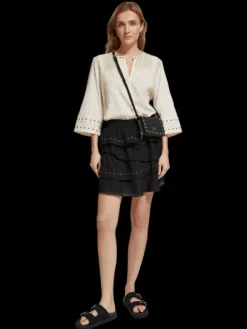 Layered High-Rise Mini Skirt With Eyelet Detail