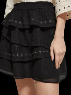 Layered High-Rise Mini Skirt With Eyelet Detail