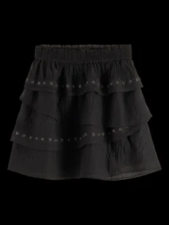 Layered High-Rise Mini Skirt With Eyelet Detail