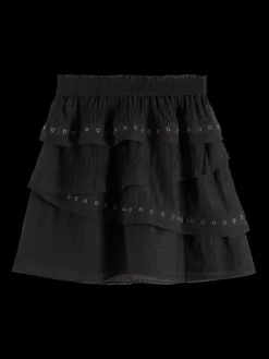 Layered High-Rise Mini Skirt With Eyelet Detail