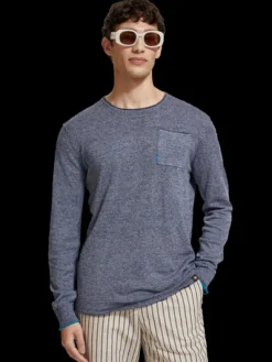 Linen Cotton Blend Crew Neck Pullover