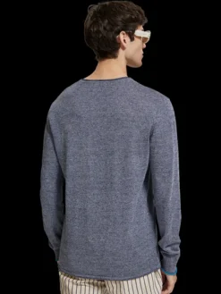 Linen Cotton Blend Crew Neck Pullover