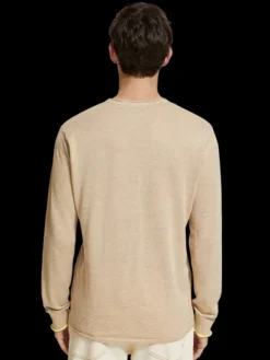 Linen Cotton Blend Crew Neck Pullover