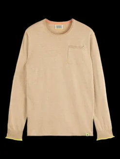 Linen Cotton Blend Crew Neck Pullover