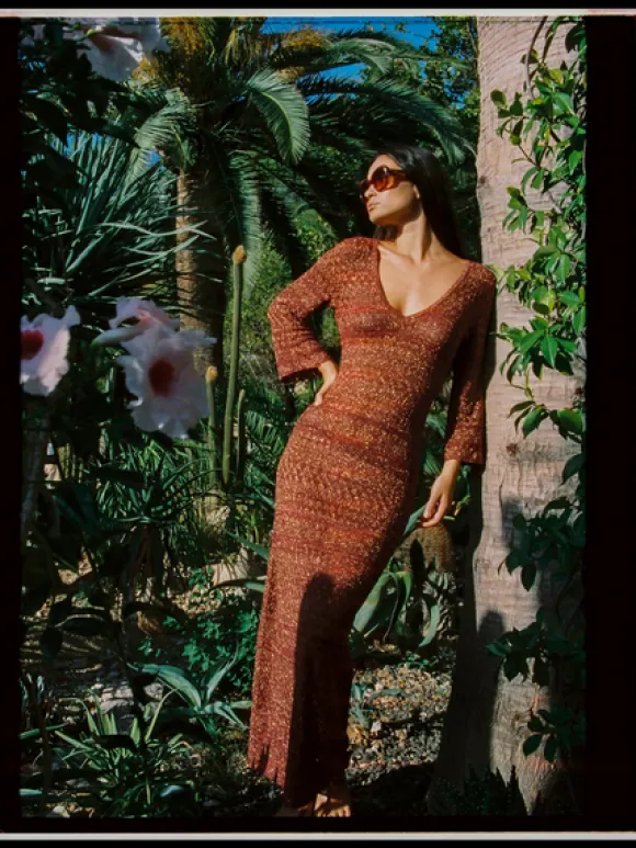 Metallic Pointelle Knit Maxi Dress