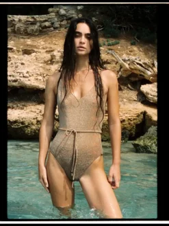 Metallic Swimsuit With Tie