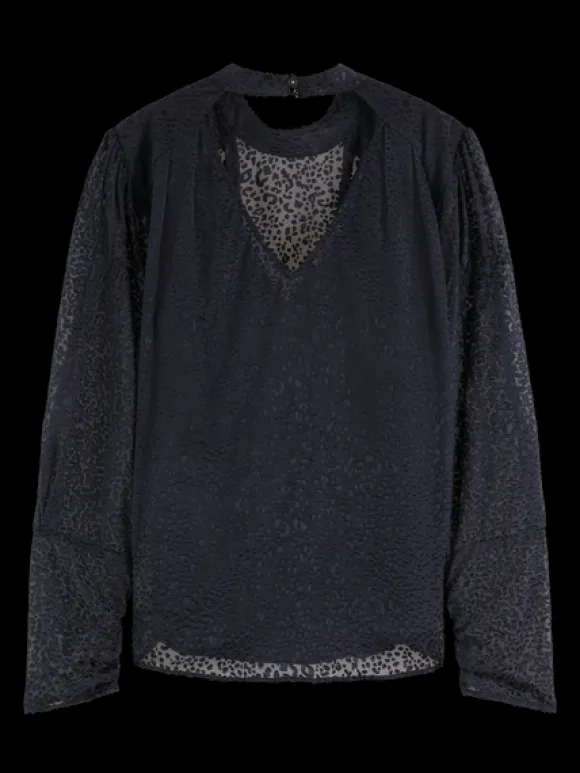 Mock Neck Mini Animal Print Open Back Top