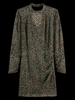 Mock Neck Mini Animal Printed Open Back Dress