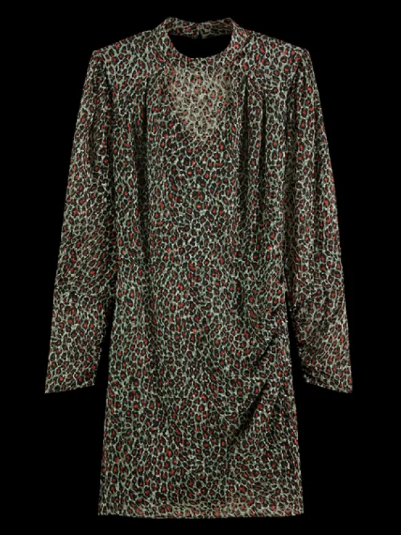 Mock Neck Mini Animal Printed Open Back Dress