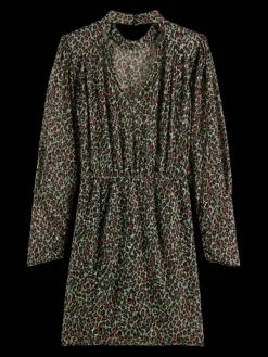 Mock Neck Mini Animal Printed Open Back Dress