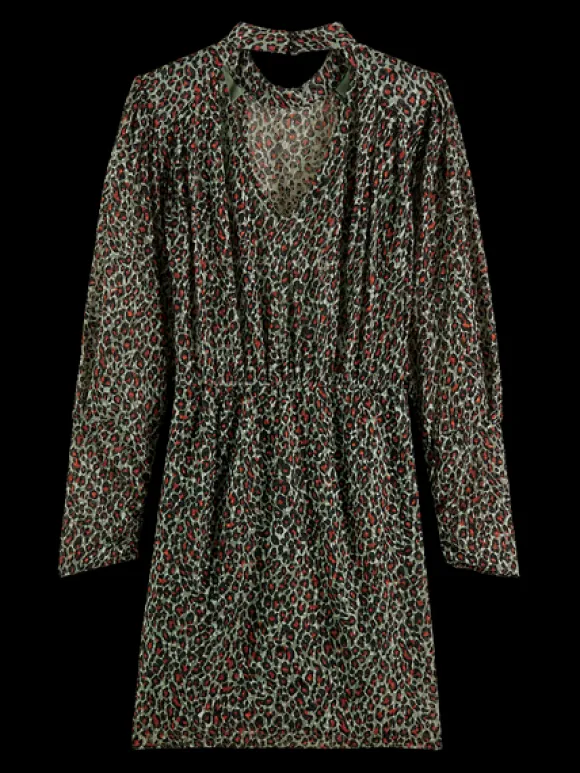 Mock Neck Mini Animal Printed Open Back Dress