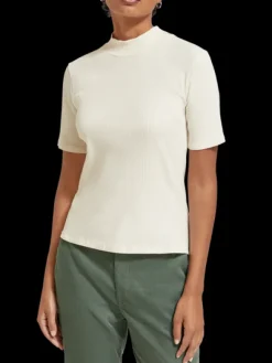 Mock Neck Ribbed Slim-Fit Top