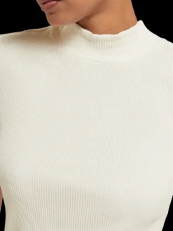 Mock Neck Ribbed Slim-Fit Top