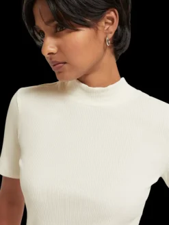 Mock Neck Ribbed Slim-Fit Top