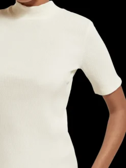 Mock Neck Ribbed Slim-Fit Top
