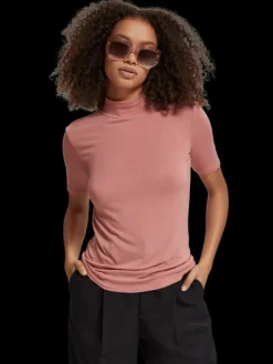 Mock Neck Short Sleeved T-Shirt