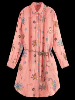 Oversized Shirt Dress With Multicolor Embroidery