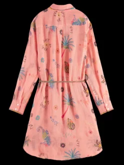 Oversized Shirt Dress With Multicolor Embroidery