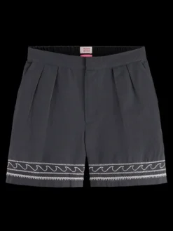 Palm Embroidered High Rise Linen Short