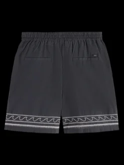 Palm Embroidered High Rise Linen Short