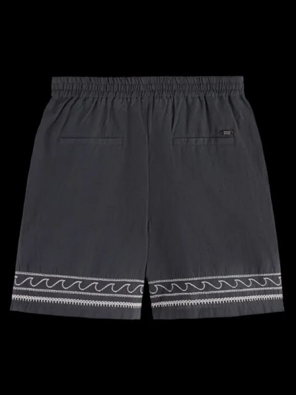 Palm Embroidered High Rise Linen Short