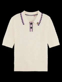 Pointelle Collar Knit Top