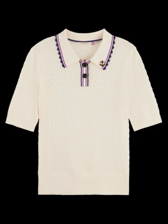 Pointelle Collar Knit Top