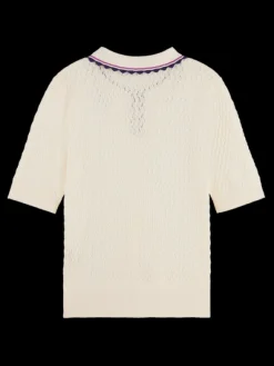 Pointelle Collar Knit Top