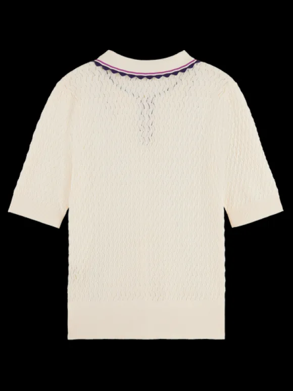 Pointelle Collar Knit Top