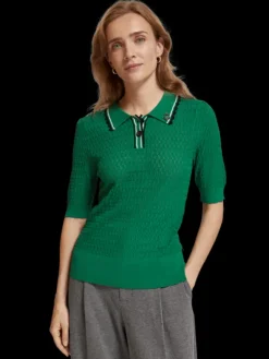 Pointelle Collar Knit Top