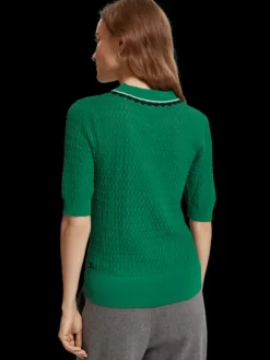 Pointelle Collar Knit Top