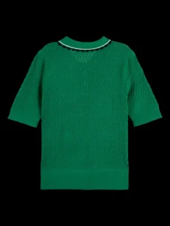 Pointelle Collar Knit Top