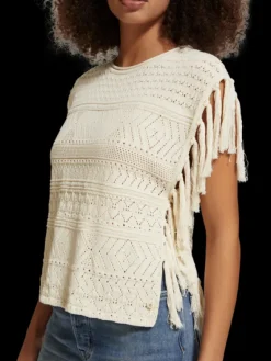 Pointelle Stitch Knitted Tank With Fringing