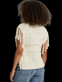 Pointelle Stitch Knitted Tank With Fringing