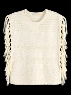 Pointelle Stitch Knitted Tank With Fringing