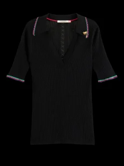 Rib Collared Knitted Tee