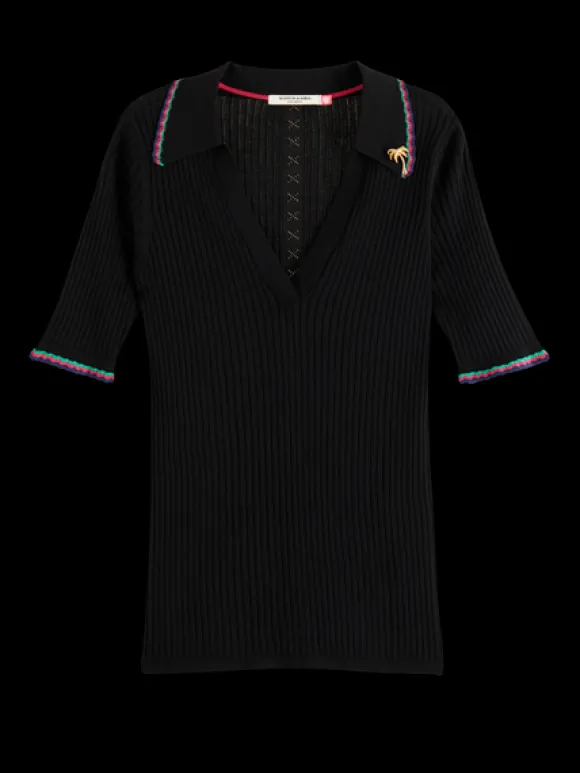 Rib Collared Knitted Tee