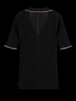 Rib Collared Knitted Tee