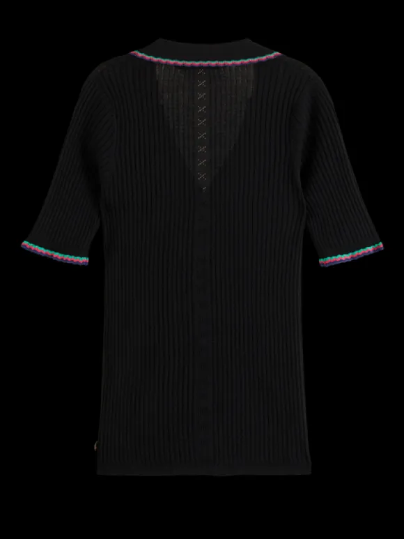 Rib Collared Knitted Tee