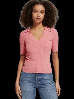 Ribbed Collared Knit Top