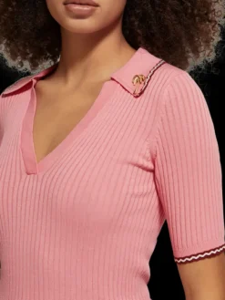 Ribbed Collared Knit Top