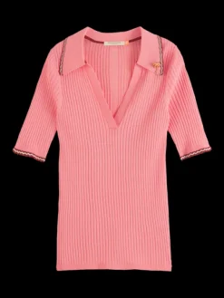 Ribbed Collared Knit Top