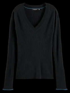Ribbed V-Neck Pullover