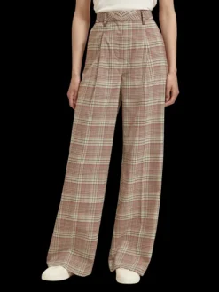 Rose Pleated High-Rise Check Pant