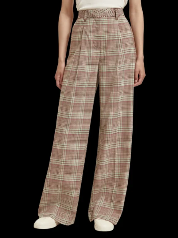 Rose Pleated High-Rise Check Pant
