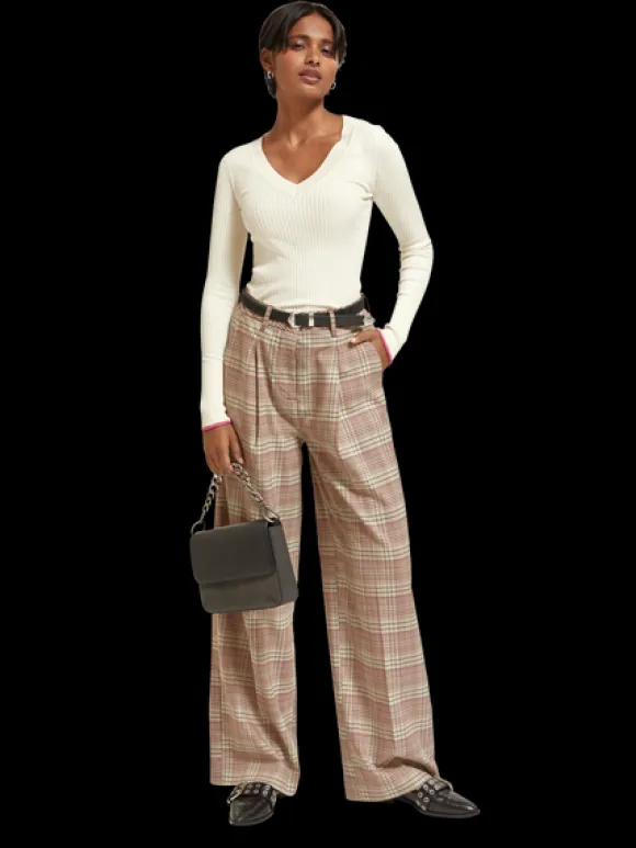 Rose Pleated High-Rise Check Pant